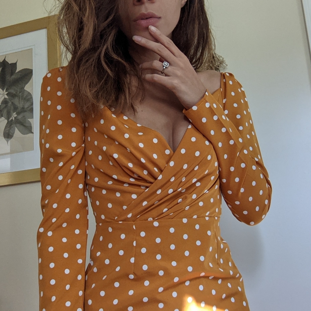 Mustard polkadot tapered dress